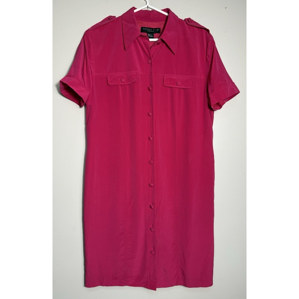 AUGUST SILK Womens Hot Pink Shirt Dress Lined Size 10 Epaulette Classic